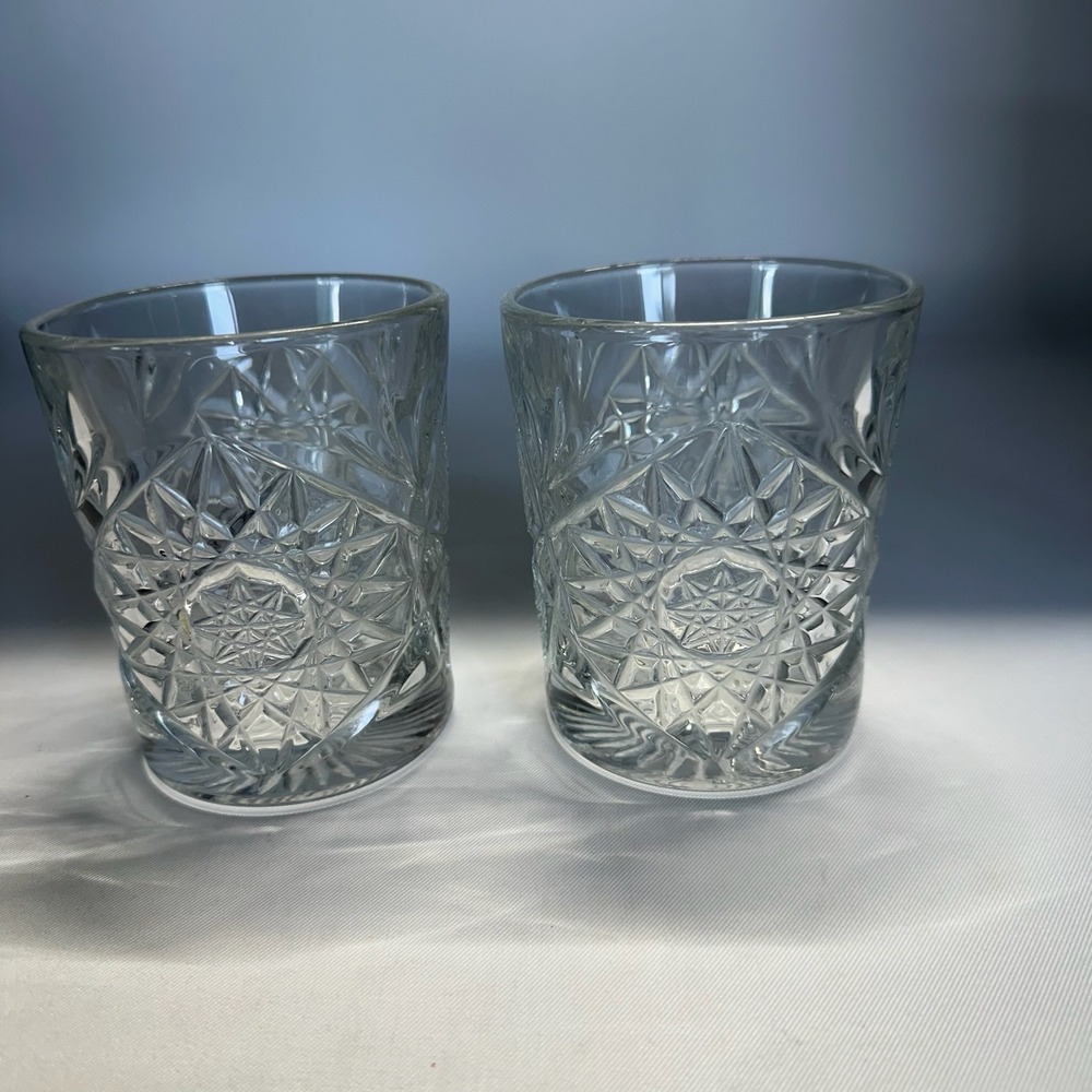 Set Of 2 Libbey Hobstar Double Old Fashioned Clear Drinking Glasses
